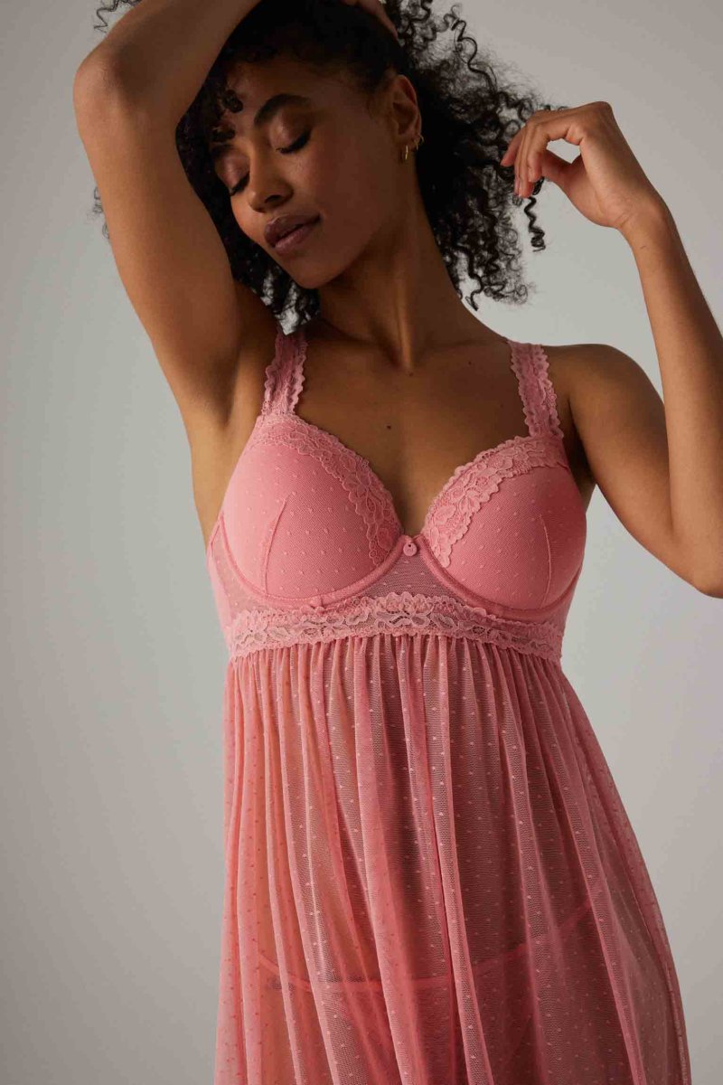 Conjunto de lingerie com camisa de noite e tanga cor-de-rosa - Image 4