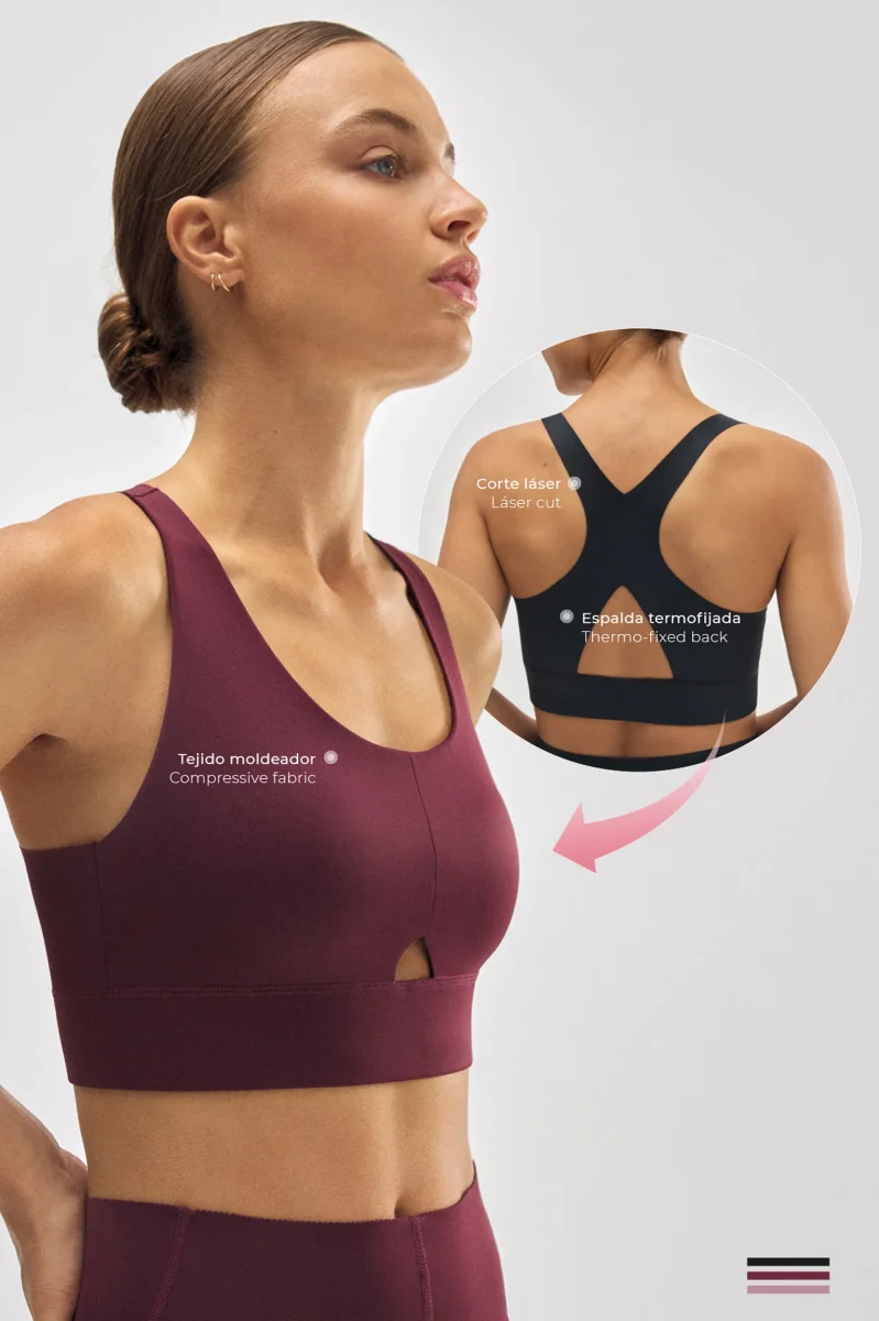 Sutiã esportivo compressivo com detalhe de abertura bordô - Image 3
