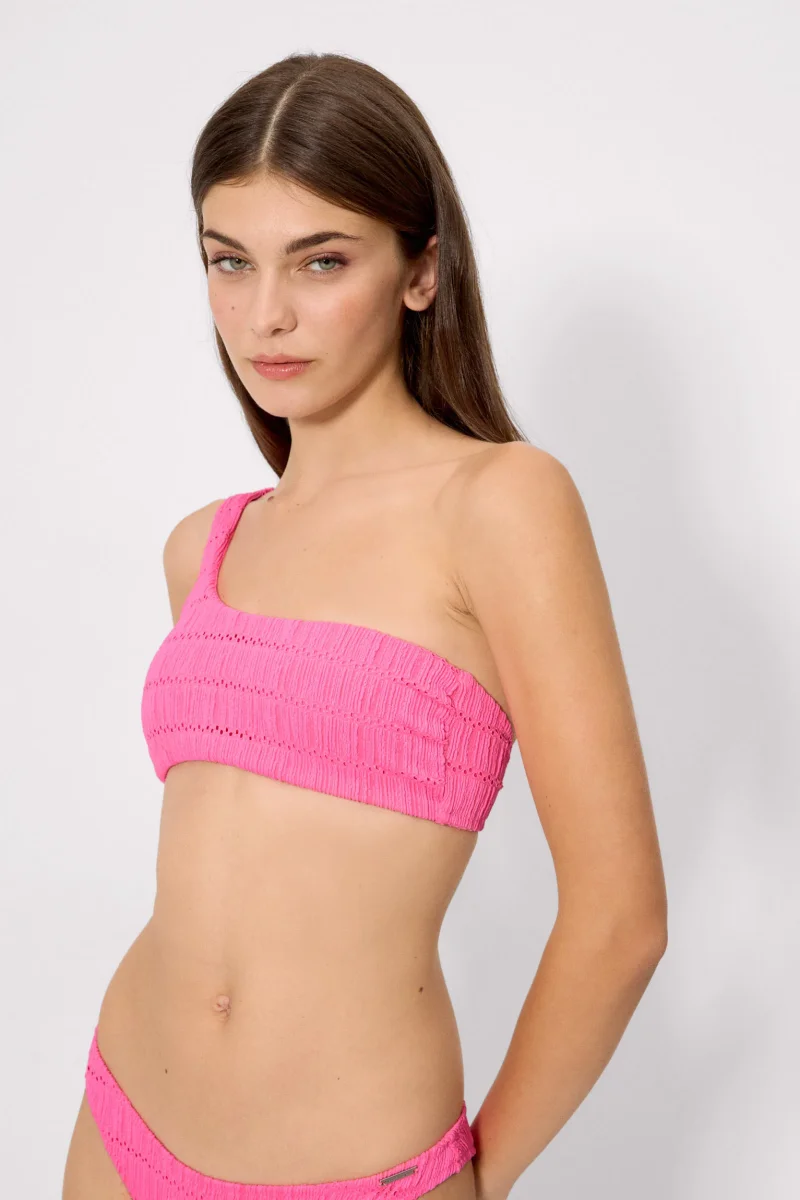 Top de biquíni assimétrico com textura rosa, tamanho B - Image 5