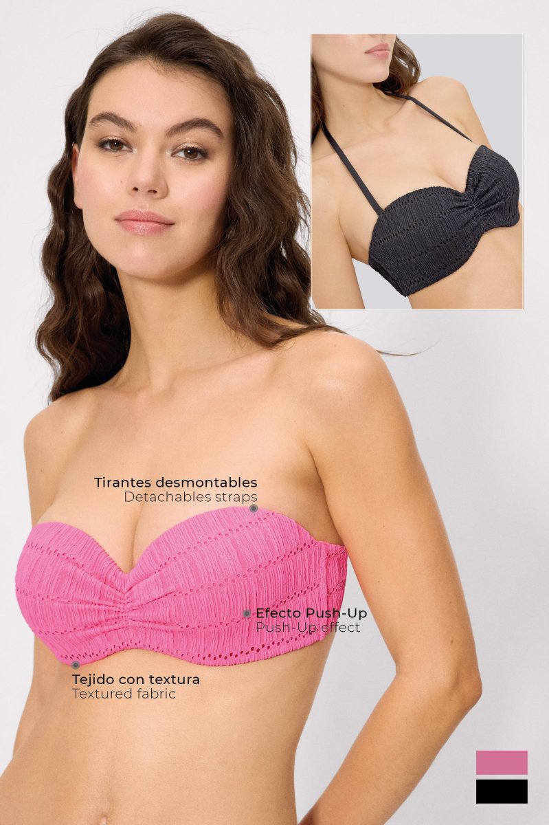 Top de biquíni push-up rosa texturizado, tamanho C - Image 4