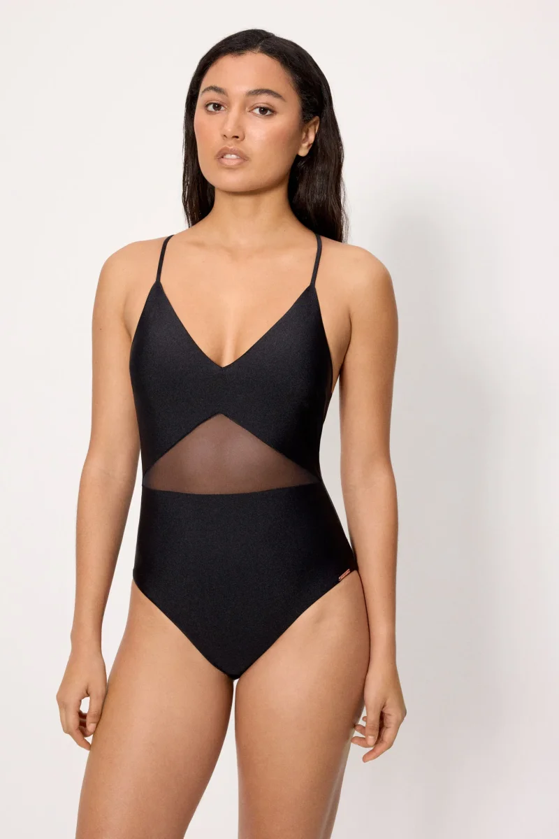 Maiô preto com tule transparente e glitter preto, tamanho B - Image 4