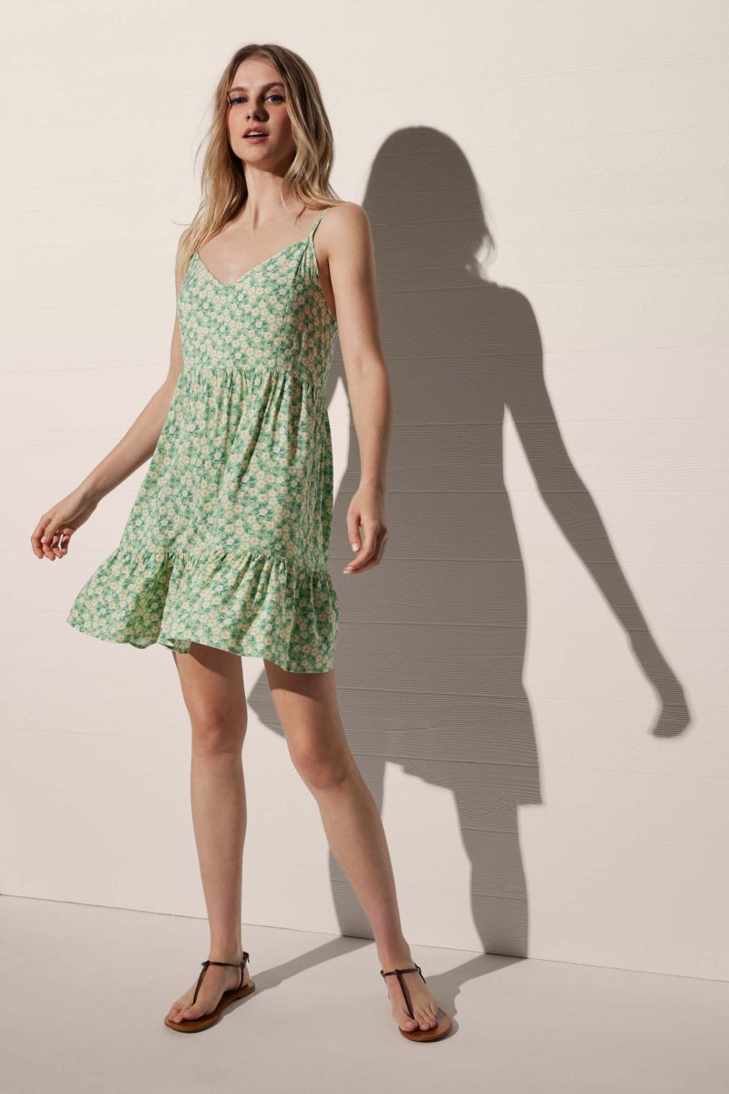 Vestido curto sem alças estampado floral verde - Image 4