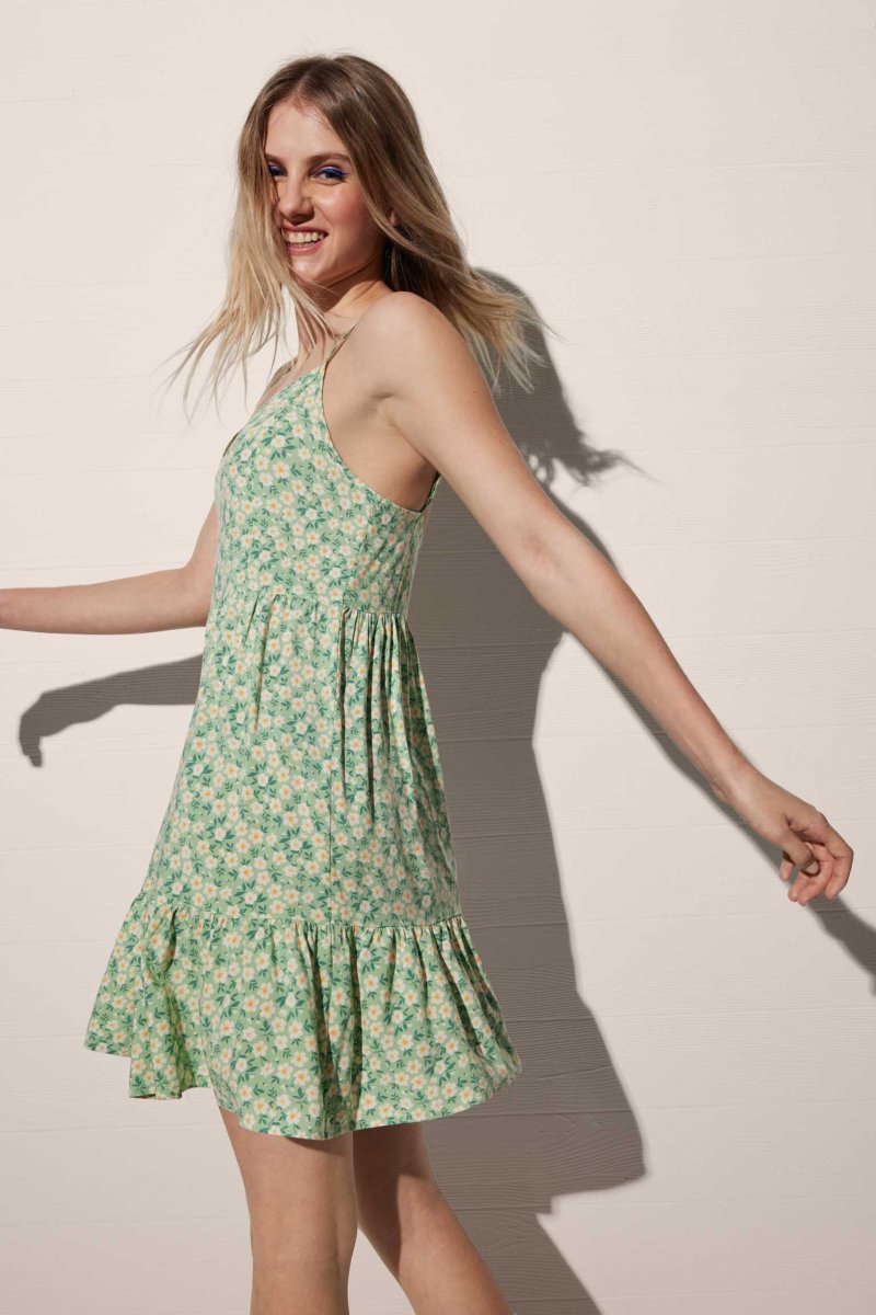 Vestido curto sem alças estampado floral verde - Image 2