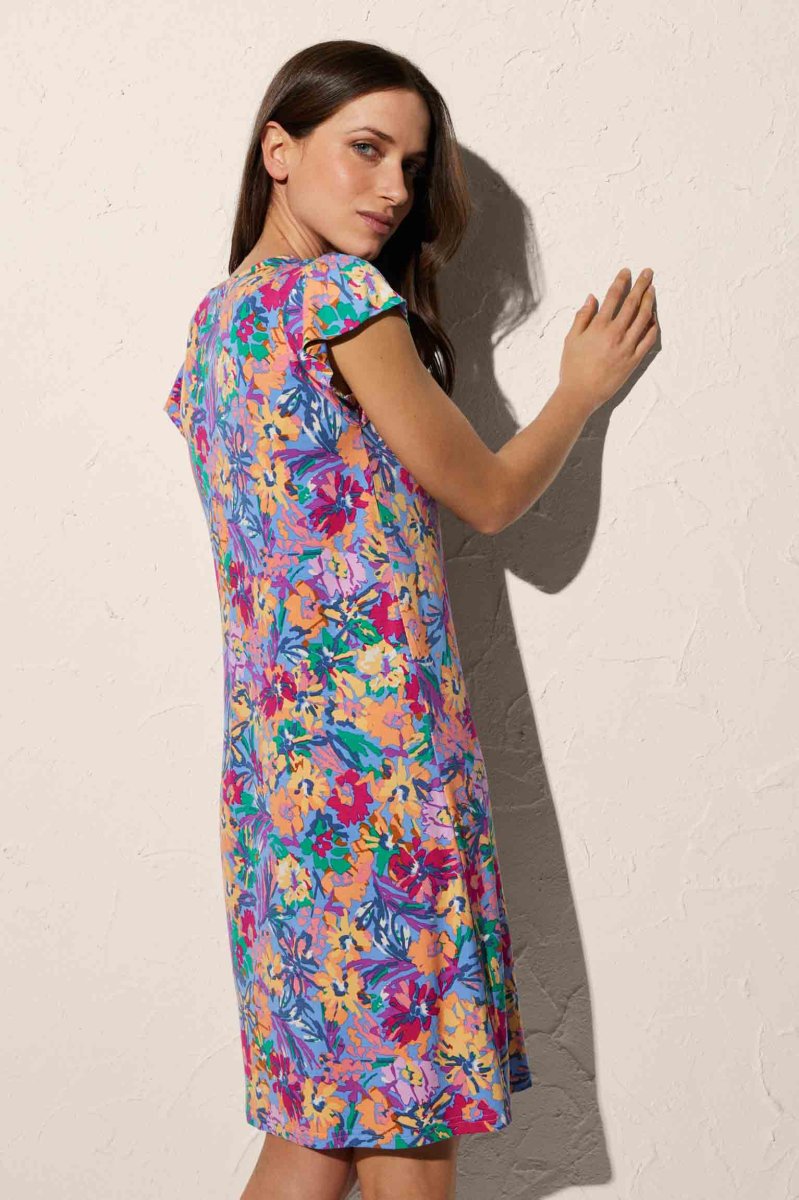 Vestido de praia com mangas curtas e estampado floral - Image 3