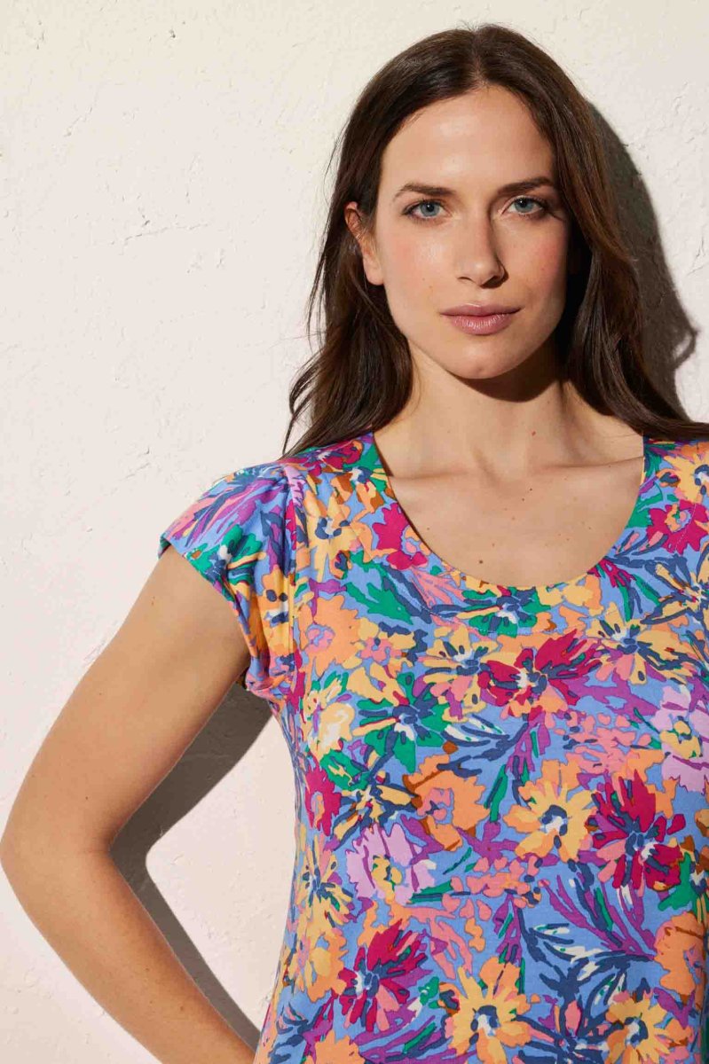 Vestido de praia com mangas curtas e estampado floral - Image 4