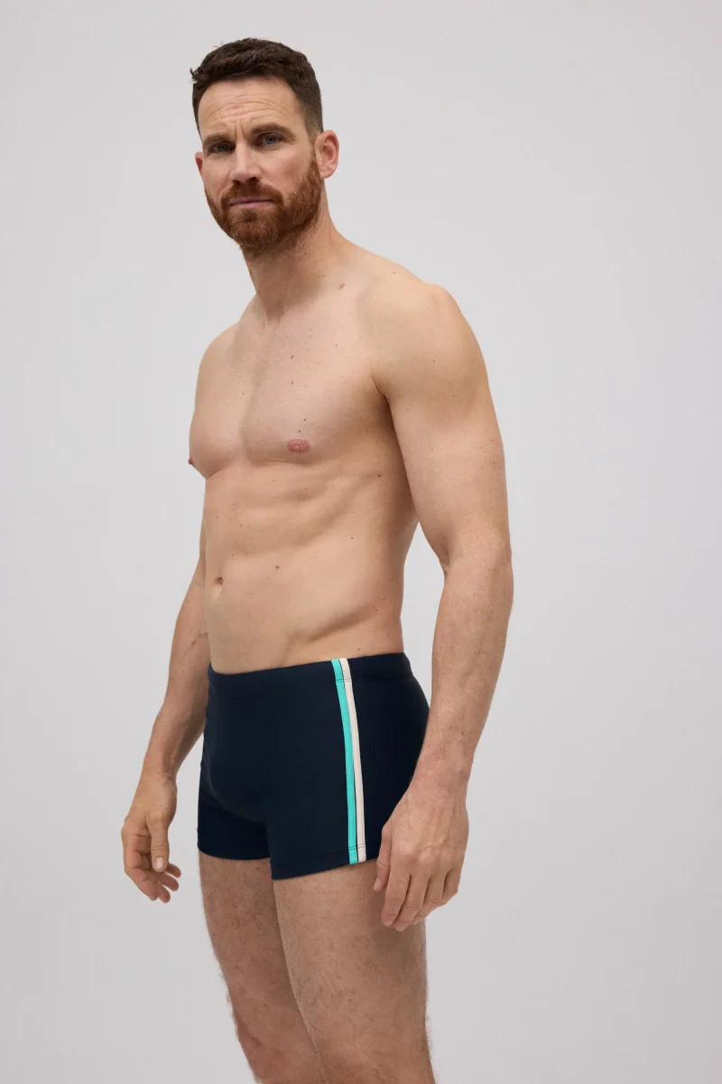 Fato de banho boxer desportivo com riscas laterais azul-marinho - Image 2