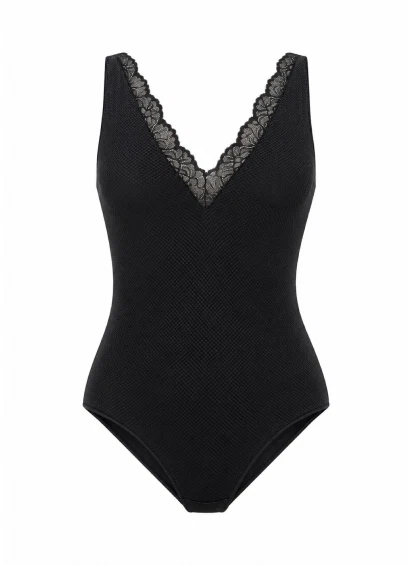 Body preto de alças finas com decote em renda - Image 8